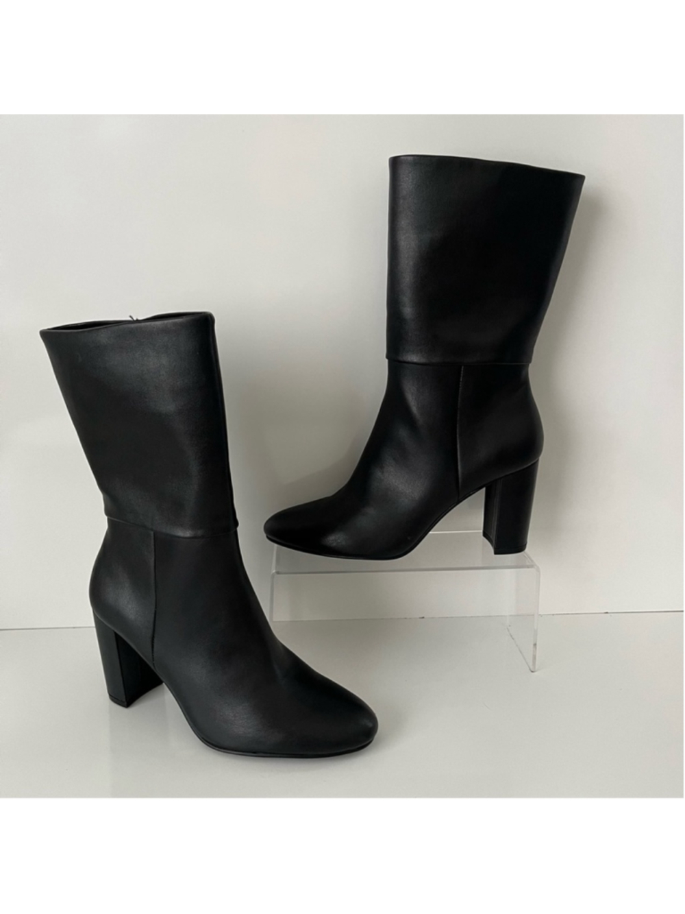 CHARLES by Charles David Billow Faux Leather Block Heel Boot Black 6.5 - Picture 3 of 15